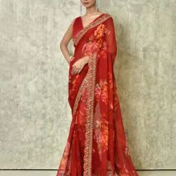 Women Floral Print Georgette Saree WithLace Border-image-4