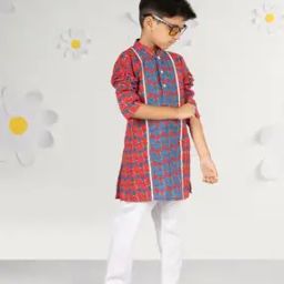Boys Floral Print Kurta Pyjamas Set with Full Sleeves-picture-23
