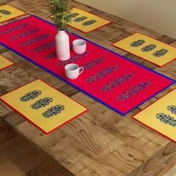 Set of 6 Floral Print Table Placemats & Runner-43