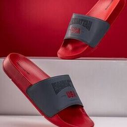 Men Typographic Print Round-Toe Slides-38