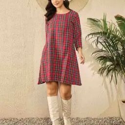 Women Checked A-line Dress-image-30