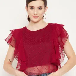 bitterlime Embroidered Crew-Neck Top with Butterfly Sleeves-picture-24