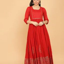 Foil Print Round-Neck Gown Dress-image-29