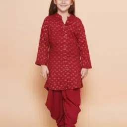 Girls Floral Print Straight Kurta with Dhoti Pants-image-50