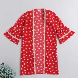 Girls Floral Print Front-Open Shrug-26