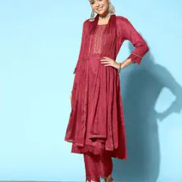Women Embellished & Embroidered Straight Kurta Set with Dupatta-image-87