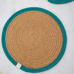 JASMEY HOMES Beige & Teal Set of 2 Reversible Cotton Placemats-20