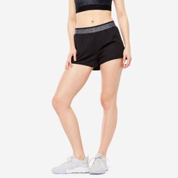 Women Gym Shorts Loose Fit - Black/Mottled Grey-image-77