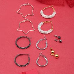 KPOP Set Of 6 Gold Plated Beaded Contemporary Drop Earrings-9