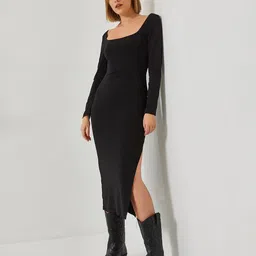 BIANCO LUCCI Square Neck Bodycon Midi Dress-image-44