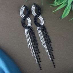 StyleCast Silver-Plated Rhinestone Studded Contemporary Tasselled Drop Earrings-image-32