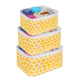 prettykrafts Yellow & White 3 Pieces Reusable Jewellery Organiser-4