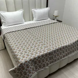 Pure Decor Brown & White Floral AC Room Double Bed Dohar-image-65