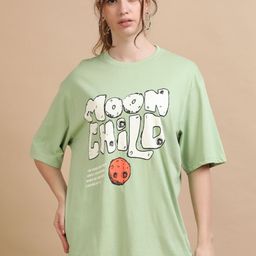 MORSE CODE Printed Pure Cotton Round Neck Oversized T-shirt-11