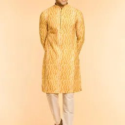 Diwas by Manyavar Chevron Printed Mandarin Collar Straight Kurta With Pyjamas-picture-47