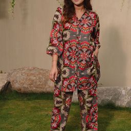 Zeyo Floral Printed Shirt Collar Three-Quarter Sleeves Shirt & Palazzo-picture-54