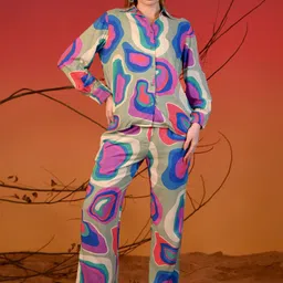 Antimony Sunset Mirage Printed Long Sleeves Shirt With Trouser-50