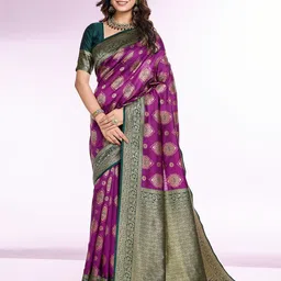 RICH & ROMAN Woven Design Zari Pure Silk Banarasi Saree-image-43