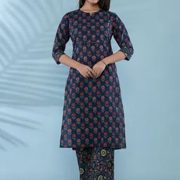 VEDANA Women Floral Regular Mirror Work Pure Cotton Kurta with Trousers-image-24