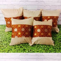 Pink Parrot Maroon & Cream 5 Pieces Printed Zari Jacquard Silk Square Cushion Covers-image-52