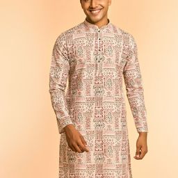 Diwas by Manyavar Geometric Printed Mandarin Collar Cotton Straight Kurta-picture-36