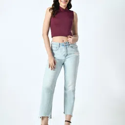 BAESD Women High Neck Fitted Crop Top-image-84