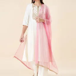 RANGMANCH BY PANTALOONS Floral Embroidered Thread Work Kurta with Trouser & Dupatta-picture-13