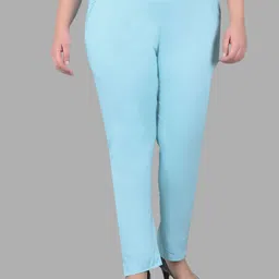Comfort LadyWomen Regular Fit Elastic Waist Cotton High-Rise Trousers-image-2