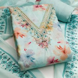 SAINOOR Floral PrintedBeads & Stones Lilan Cotton Unstitched Dress Material-image-17