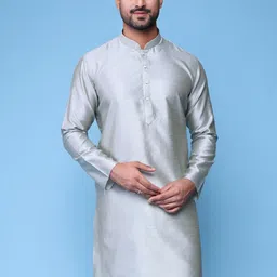AURIK Geometric Printed Mandarin Collar Silk Straight Kurta-picture-13