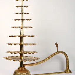 Exotic India Gold Toned Brass Large Hand Held Multiple Layer Oil Lamp-image-6