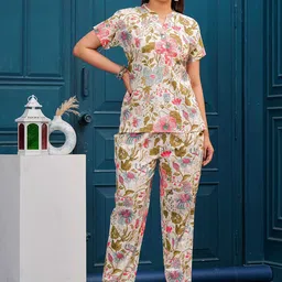 all about you Printed Pure Cotton Mandarin Collar Top With Trousers Co-Ords Set-image-97