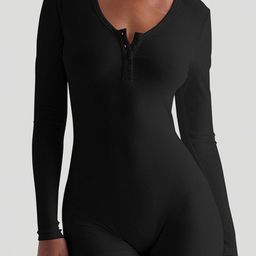 LULU & SKY Half Placket Rib-knit Playsuit-picture-30