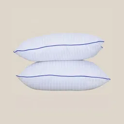Siroki Bond White & Blue 2 Pieces Striped Soft & Fuffy Satin Microfiber Sleep Pillows-image-23