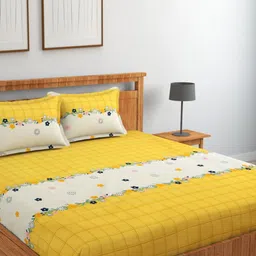 Alliance Yellow & White Printed Microfiber 160 TC King Bedsheet Set 1.82 m x 1.98 m-image-96