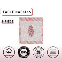 LIVING ROOTS 6-Pcs White & Pink Printed Table Napkins-11