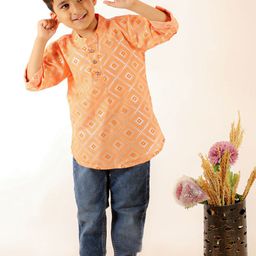 Superminis Boys Geometric Printed Mandarin Collar Sequinned Pure Cotton Straight Kurta-17