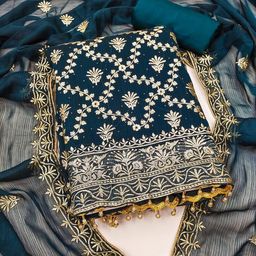 SWARNGANGA TEX Floral Embroidered Zari Work Georgette Unstitched Dress Material-image-24