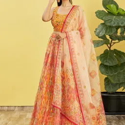 DIVASTRI Embroidered Sequinned Semi-Stitched Lehenga & Unstitched Blouse With Dupatta-4