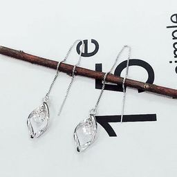 MYKI Stainless Steel Silver-Plated Cubic Zirconia Studded Diamond Shaped Drop Earrings-image-4