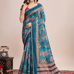 Ishin Floral Zari Linen Blend Saree-11