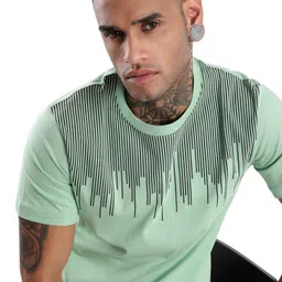 WROGN Men Geometric Printed Round Neck Pure Cotton Slim Fit T-shirt-image-3