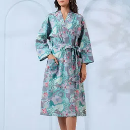 CRAFIQA Printed Pure Cotton Shawl CollarBathRobe image 2
