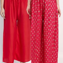 GRACIT Set-2 Women Red & Pink Ethnic Motifs Printed Flared Knitted Ethnic Palazzos-image-82
