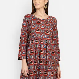 SAHORA Red & Grey Printed Pure Cotton Tunic-picture-7