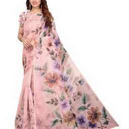 MIRCHI FASHION Peach-Coloured & Green Floral Zari Organza Bagh Saree-image-12