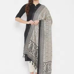 Clora Creation Black & White Printed Dupatta with Tassel detail-5