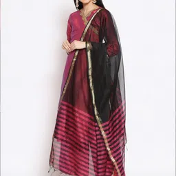 Dupatta Bazaar Black & Fuchsia Striped Dupatta-10