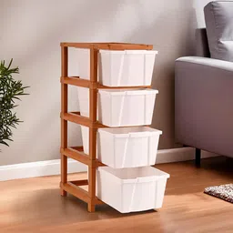 Kuber Industries White & Brown 4 Tier Storage Organisers-17
