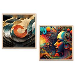 Kotart Beige & Green 2 Pieces Abastract Wooden Square Wall Arts-picture-38